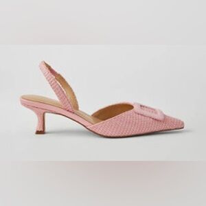 NEW ANN TAYLOR PINK STRAW POINTY TOE BUCKLE SLINGBACK PUMPS HEELS SHOES SZ 7